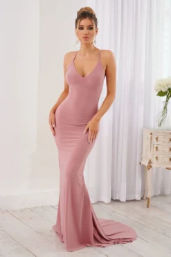 Lucky Number | Blush Pink Cross Back Fishtail Maxi Dress -Stylixon Sales Store CL124605 26594