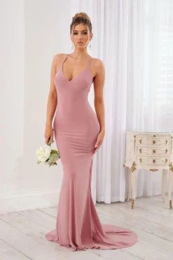 Lucky Number | Blush Pink Cross Back Fishtail Maxi Dress -Stylixon Sales Store CL124605 26605