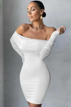 Minnie | White Ruched Mesh Bardot Bodycon Mini Dress 7 Minnie | White Ruched Mesh Bardot Bodycon Mini Dress -Stylixon Sales Store CL124828 White Ruched Mesh Bardot Mini Dress 18 e307a736 58be 4d53 98d0 673fdb5687a9 scaled