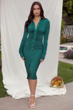 Memorable Moment | Bottle Green Bodycon Ruched Long Sleeve Midi Dress 8 Memorable Moment | Bottle Green Bodycon Ruched Long Sleeve Midi Dress -Stylixon Sales Store CL126147 Green bodycon ruched long sleeve midi dress0 scaled