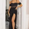 Invited | Black Corset Detail Maxi Dress With Thigh Split