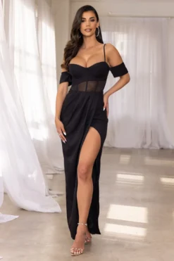 Invited | Black Corset Detail Maxi Dress With Thigh Split 9 Invited | Black Corset Detail Maxi Dress With Thigh Split -Stylixon Sales Store CL126587BlackCorsetDetailMaxiDressWithThighSplit3 scaled