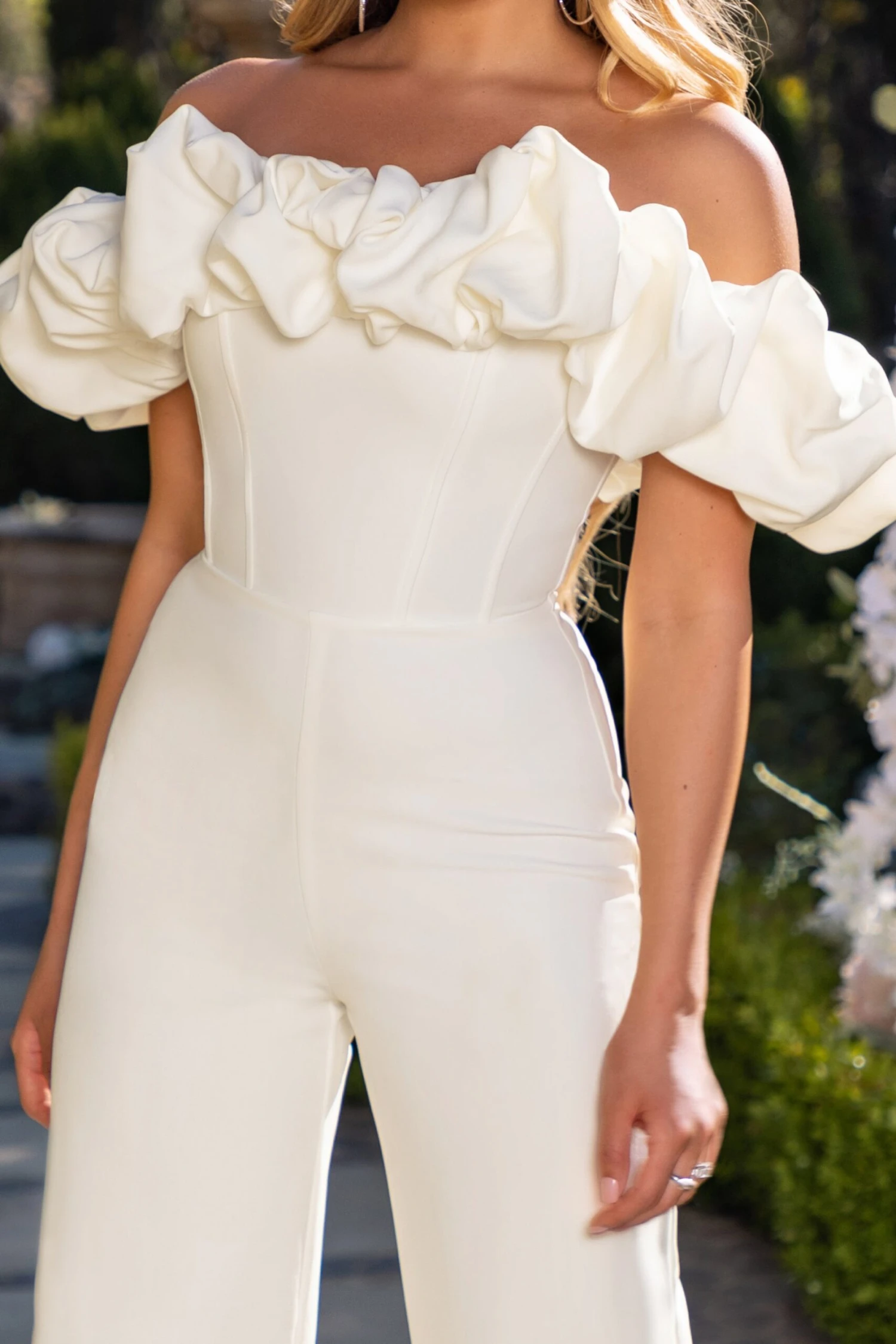 Enchanted | Ivory Puff Bardot Wide Leg Jumpsuit 6 Enchanted | Ivory Puff Bardot Wide Leg Jumpsuit - Image 6