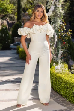 Enchanted | Ivory Puff Bardot Wide Leg Jumpsuit 8 Enchanted | Ivory Puff Bardot Wide Leg Jumpsuit -Stylixon Sales Store CL126600 WhiteBardotWideLegJumpsuit3 scaled