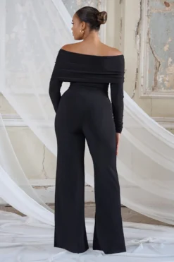 Hand On Heart | Black Twist Front Bardot Long Sleeve Jumpsuit -Stylixon Sales Store CL126676 HandOnHeartBlackTwistFrontBardotJumpsuit3 scaled