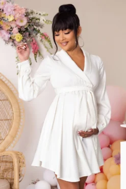 Sweet Lullaby | White Maternity Belted Wrap Mini Dress