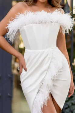 Priceless | White Bandeau Feather Corset Midi Dress With Feather Trim 6 Priceless | White Bandeau Feather Corset Midi Dress With Feather Trim -Stylixon Sales Store CL127049White1BandeauFeatherCorsetDressWithFeatherTrim1 scaled