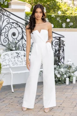 Pure Love | White Strapless Wide Leg Jumpsuit 7 Pure Love | White Strapless Wide Leg Jumpsuit -Stylixon Sales Store CL127145 WhiteStraplessWideLegTrousersJumpsuit2 scaled