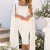 Flawless | White Square Neck Midi Dress With Cape Sleeves