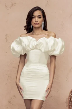 Fairyland | Cream Bardot Extreme Ruffle Corset Style Mini Dress