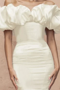 Fairyland | Cream Bardot Extreme Ruffle Corset Style Mini Dress 6 Fairyland | Cream Bardot Extreme Ruffle Corset Style Mini Dress -Stylixon Sales Store CL127278WhiteBardotExtremeRuffleMiniDressdetail scaled