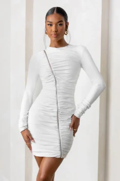 Empowered | White High Neck Long Sleeves Zip Detail Mini Dress 7 Empowered | White High Neck Long Sleeves Zip Detail Mini Dress -Stylixon Sales Store CL12747 WhiteHighNeckLongSleevesMiniDress1 scaled