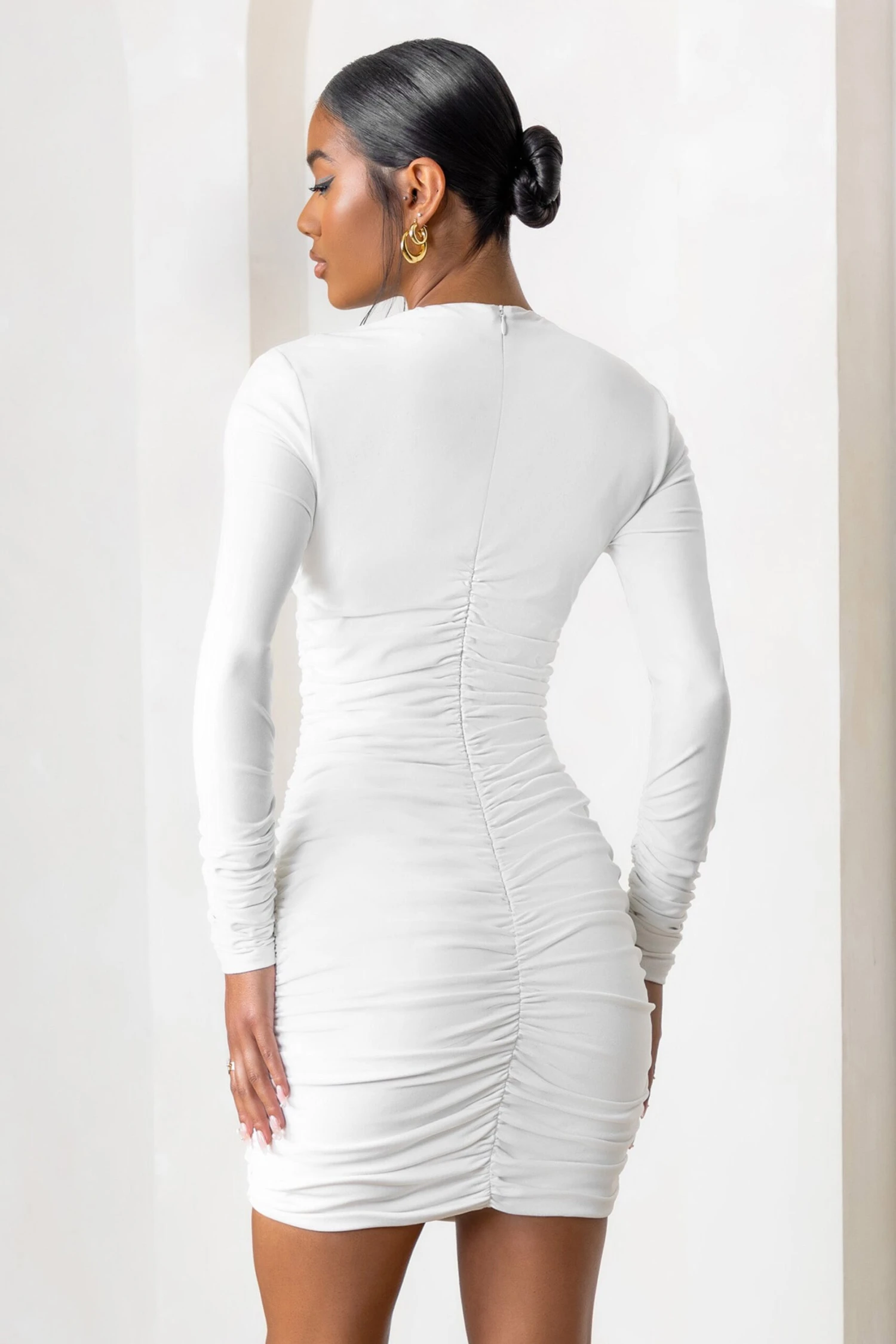Empowered | White High Neck Long Sleeves Zip Detail Mini Dress 2 Empowered | White High Neck Long Sleeves Zip Detail Mini Dress - Image 2