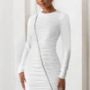 Empowered | White High Neck Long Sleeves Zip Detail Mini Dress