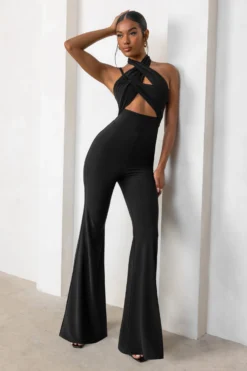 Follow My Lead | Black Wide Leg Jumpsuit With Wrap Over Twist Detail -Stylixon Sales Store CL127638 FollowMyLeadBlackWideLegJumpsuitWithWrapOverTwistDetail2 scaled