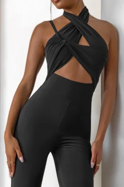 Follow My Lead | Black Wide Leg Jumpsuit With Wrap Over Twist Detail -Stylixon Sales Store CL127638 FollowMyLeadBlackWideLegJumpsuitWithWrapOverTwistDetail3 scaled