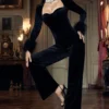 Trailblazer | Black Velvet Long-Sleeved Jumpsuit With Feather Cuffs