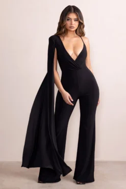 Dionne | Black Plunge Front One Shoulder Jumpsuit With Cape Sleeve 8 Dionne | Black Plunge Front One Shoulder Jumpsuit With Cape Sleeve -Stylixon Sales Store CL129004 Dionne BlackPlungeFrontOneShoulderJumpsuitWithCapeSleeve3 scaled