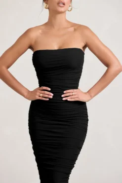 My Lady | Black Strapless Bodycon Ruched Mesh Maxi Dress -Stylixon Sales Store WB 127347002 MyLady BlackStraplessBodyconRuchedMeshMaxiDress3 scaled