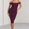Gratitude | Plum Off The Shoulder Ruched Midi Dress