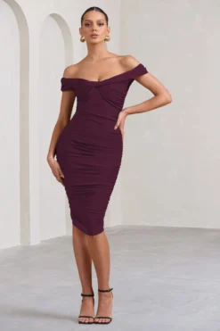 Gratitude | Plum Off The Shoulder Ruched Midi Dress 7 Gratitude | Plum Off The Shoulder Ruched Midi Dress -Stylixon Sales Store WB BR CC CL127088158 GratitudePlumOffShoulderRuchedMidiDress2 scaled