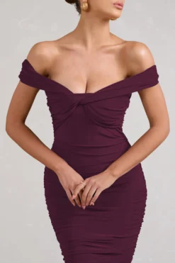 Gratitude | Plum Off The Shoulder Ruched Midi Dress 6 Gratitude | Plum Off The Shoulder Ruched Midi Dress -Stylixon Sales Store WB BR CC CL127088158 GratitudePlumOffShoulderRuchedMidiDress4 scaled