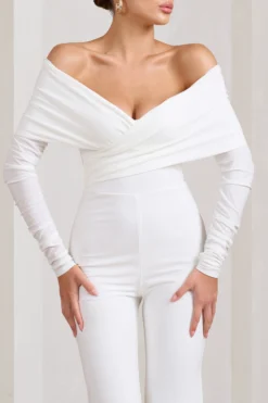 Hand On Heart | Ivory Twist Front Bardot Long Sleeve Jumpsuit -Stylixon Sales Store WB BR CL126676005 HandOnHeartWhiteTwistFrontBardotJumpsuit4 scaled