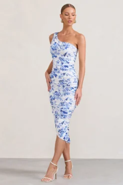 Late Night | Blue Floral Print Ruched One Shoulder Midi Dress 7 Late Night | Blue Floral Print Ruched One Shoulder Midi Dress -Stylixon Sales Store WB BR CL126680156 LateNightBlueFloralPrintRuchedOneShoulderMidiDress3 scaled