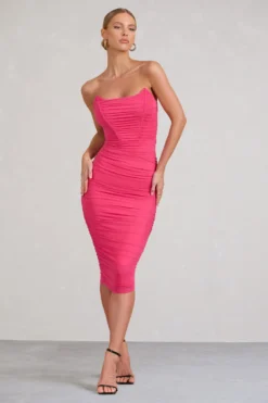 Negroni | Hot Pink Bandeau Corset Ruched Mesh Midi Dress 9 Negroni | Hot Pink Bandeau Corset Ruched Mesh Midi Dress -Stylixon Sales Store WB BR CL127289073 NegroniHotPinkBandeauCorsetRuchedMeshMidiDress2 scaled