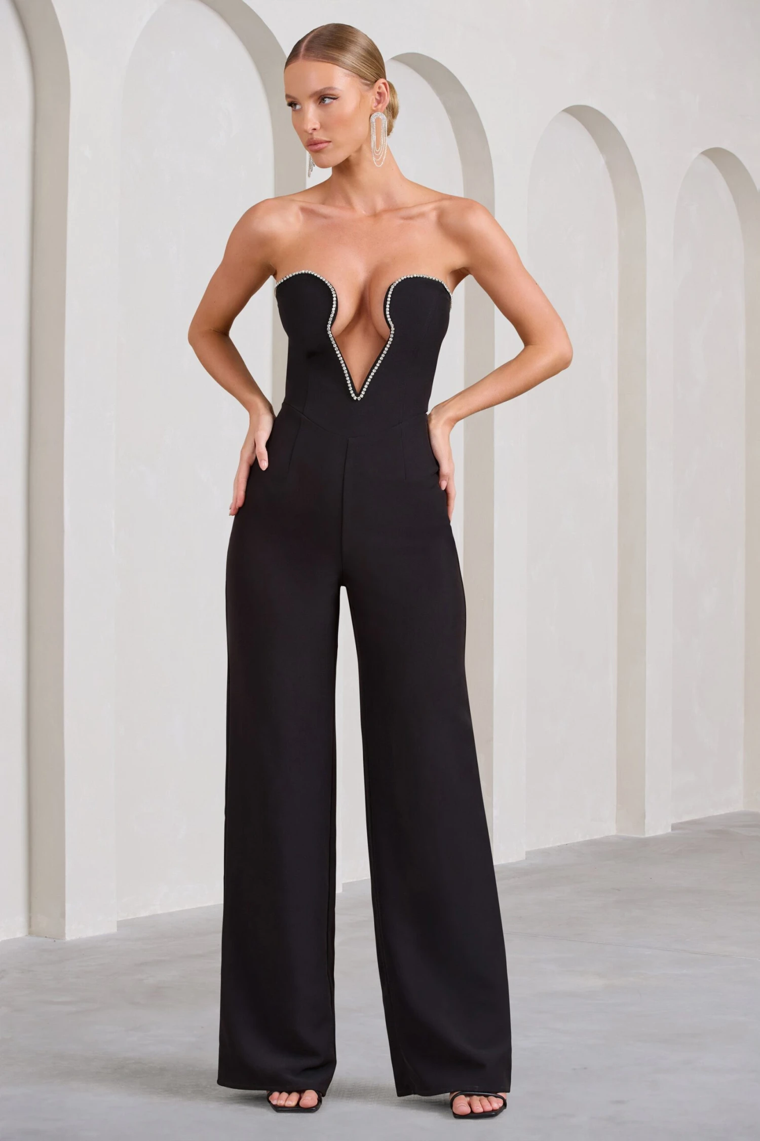 Julia | Black Extreme Plunge Cut Out Wide Leg Jumpsuit 1 Julia | Black Extreme Plunge Cut Out Wide Leg Jumpsuit