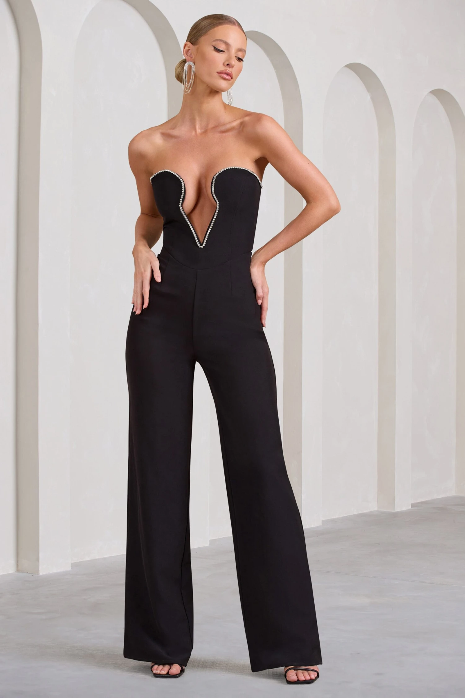 Julia | Black Extreme Plunge Cut Out Wide Leg Jumpsuit 4 Julia | Black Extreme Plunge Cut Out Wide Leg Jumpsuit - Image 4
