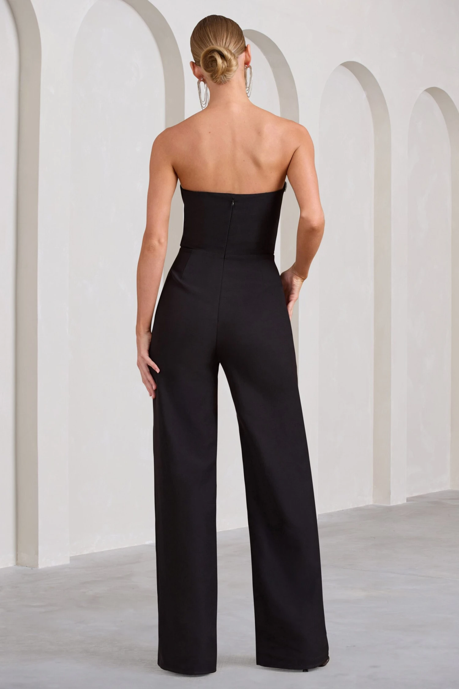 Julia | Black Extreme Plunge Cut Out Wide Leg Jumpsuit 2 Julia | Black Extreme Plunge Cut Out Wide Leg Jumpsuit - Image 2