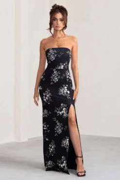 Camila | Black Floral Print Strapless Maxi Dress With Thigh Split 9 Camila | Black Floral Print Strapless Maxi Dress With Thigh Split -Stylixon Sales Store WB BR CL127848 CamilaBlackFloralPrintStraplessMaxiDressWithThighSplit1 scaled