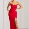 Florencia | Red Sweetheart Bandeau Neckline Maxi Dress With Front Drape Detail