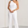 Carolina | White Asymmetric Jumpsuit With Hood
