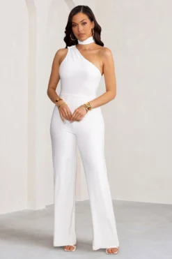 Carolina | White Asymmetric Jumpsuit With Hood
