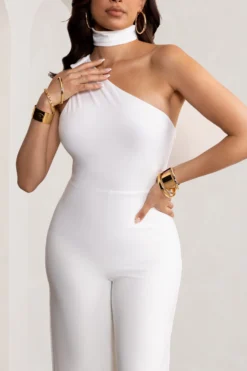 Carolina | White Asymmetric Jumpsuit With Hood -Stylixon Sales Store WB BR CL128305 CarolinaWhiteAsymmetricJumpsuitwithHood6 scaled