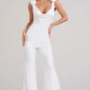 Posy | White Cowl-Neck Jumpsuit With Corsages And Lace Detail