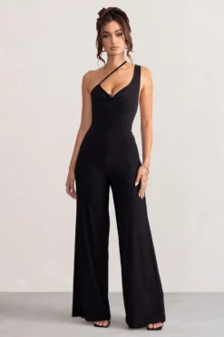 Vienna | Black Asymmetric Cowl Neck Wide Leg Jumpsuit With Open Back Detail -Stylixon Sales Store WB BR CL129033 ViennaBlackAsymmetricCowlNeckWideLegJumpsuitWithOpenBackDetail0 scaled