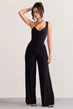 Vienna | Black Asymmetric Cowl Neck Wide Leg Jumpsuit With Open Back Detail -Stylixon Sales Store WB BR CL129033 ViennaBlackAsymmetricCowlNeckWideLegJumpsuitWithOpenBackDetail1 scaled