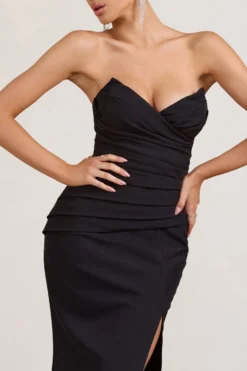 Elene | Black Pleated Split Fishtail Maxi Dress -Stylixon Sales Store WB BR CL129347002 Elene BlackPleatedSplitFishtailMaxiDress3 scaled