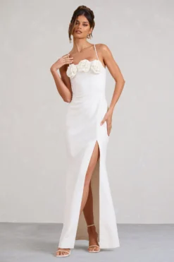 Buttercup | White Strappy Floral Split Maxi Dress -Stylixon Sales Store WB BR CL129349005 ButtercupWhiteStrappyFloralSplitMaxiDress2 scaled