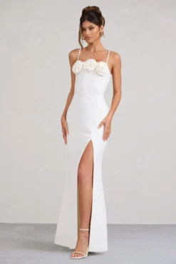 Buttercup | White Strappy Floral Split Maxi Dress -Stylixon Sales Store WB BR CL129349005 ButtercupWhiteStrappyFloralSplitMaxiDress4 scaled