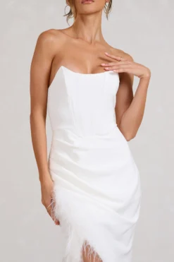 Say Yes | White Corset Maxi Dress With Split Feather Skirt -Stylixon Sales Store WB BR CL129356005 SayYesWhiteCorsetMaxiDressWithSplitFeatherSkirt4 scaled