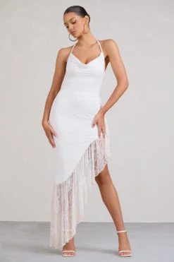 Ladyship | White Lace Asymmetric Ruffled Maxi Dress -Stylixon Sales Store WB BR CL129360005 Ladyship WhiteLaceAsymmetricRuffledMaxiDress0 scaled