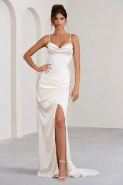 Grand Gift | Cream Satin Corset Draped Fishtail Maxi Dress 10 Grand Gift | Cream Satin Corset Draped Fishtail Maxi Dress -Stylixon Sales Store WB BR CL129379028 GrandGiftCreamSatinCorsetDrapedFishtailMaxiDress0 scaled