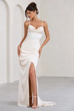 Grand Gift | Cream Satin Corset Draped Fishtail Maxi Dress 11 Grand Gift | Cream Satin Corset Draped Fishtail Maxi Dress -Stylixon Sales Store WB BR CL129379028 GrandGiftCreamSatinCorsetDrapedFishtailMaxiDress1 scaled