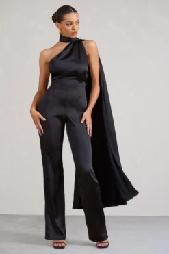 Cascada | Black Satin Wide Leg Jumpsuit With Statement Scarf Neck -Stylixon Sales Store WB BR CL129381002 CascadaBlackSatinWideLegJumpsuitWithStatementScarfNeck1 scaled