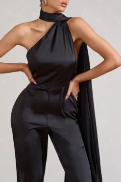 Cascada | Black Satin Wide Leg Jumpsuit With Statement Scarf Neck -Stylixon Sales Store WB BR CL129381002 CascadaBlackSatinWideLegJumpsuitWithStatementScarfNeck4 scaled