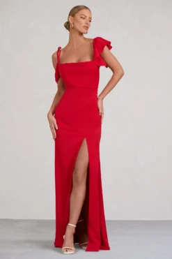 Merlot | Red Asymmetric Draped Split Maxi Dress -Stylixon Sales Store WB BR CL129420004 MerlotRedAsymmetricDrapedSplitMaxiDress1 scaled